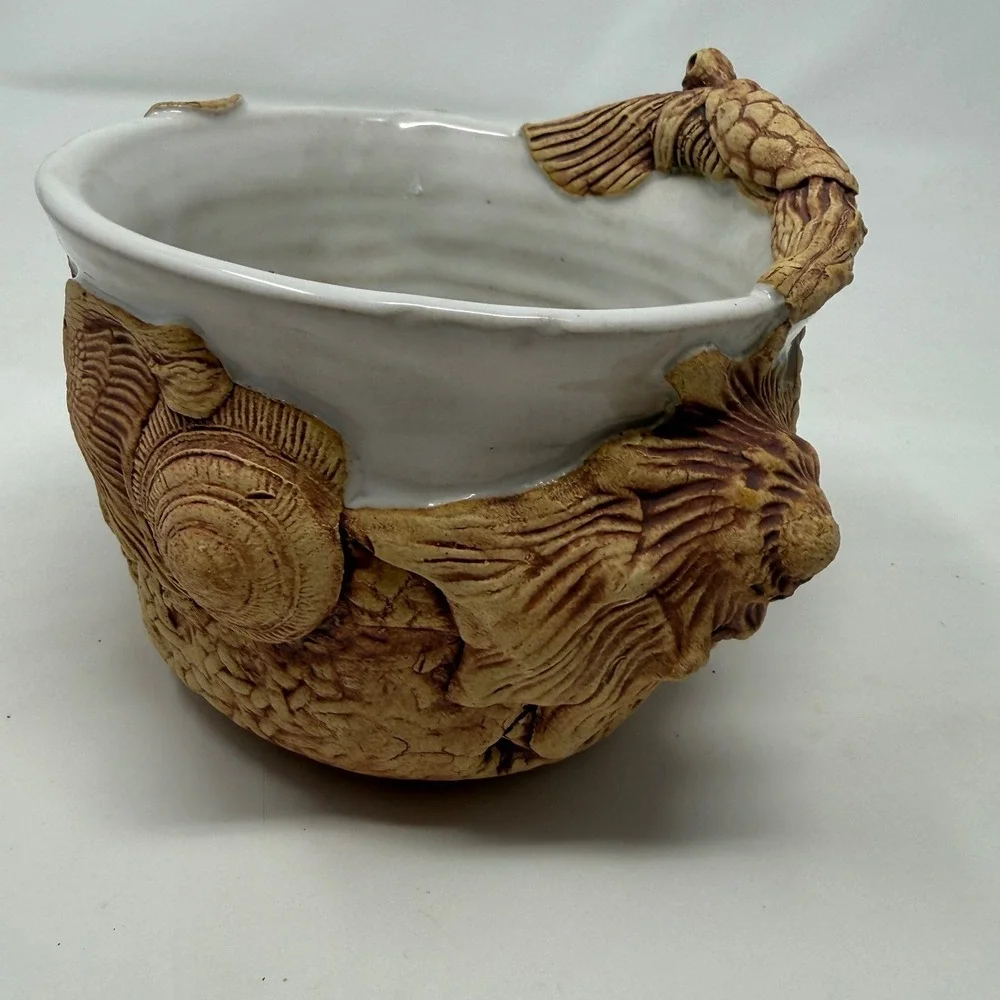 Karin Villareman Studio Pottery Sea Turtle Crab Shell Nautical Sculptural Bowl
